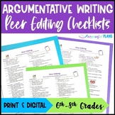 Argumentative Writing Peer Editing Checklist CCSS Aligned 