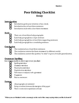 peer editing checklist essay