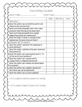 Preview of Peer Editing Checklist - Expository or Persuasive