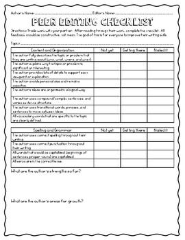 Peer Editing Checklist - Informational Writing by Masur in Middle
