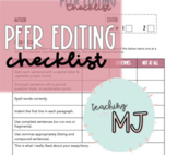 Peer Editing Checklist - Printable and Google Slides