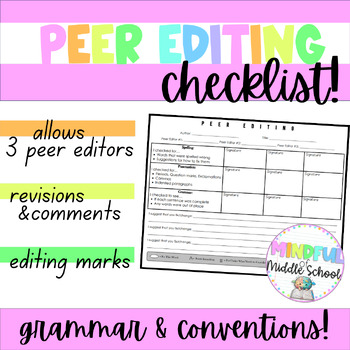 Preview of Peer Editing Checklist for Middle and High School- for any writing!