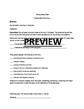 Preview of Peer Editing Checklist for Personal Narratives