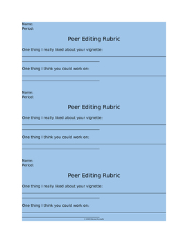 Preview of Peer Editing Rubric