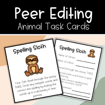 Preview of Peer Editing Task Cards & Feedback | Animal Themed Writing Cards