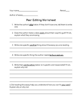 creative writing peer editing worksheet