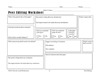 peer editing essay worksheet