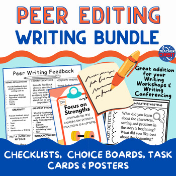 Preview of Peer Editing Writing Feedback Bundle Checklists Task Cards Posters
