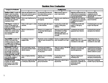 Preview of Peer Evaluation Rubric