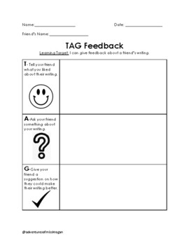 Preview of Peer Feedback Form for Writing- TAG