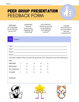 Preview of Peer Group Presentation Feedback Form