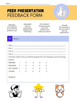 Preview of Peer Individual Presentation Feedback Form