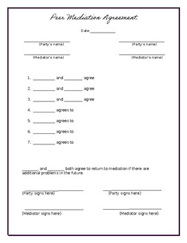 Preview of Peer Mediation Agreement (High School) Editable Word Document