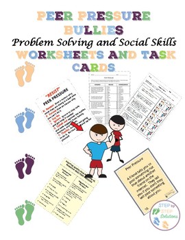 Preview of Peer Pressure/Bullies:Problem Solving and Social Skills Worksheets and Task Card