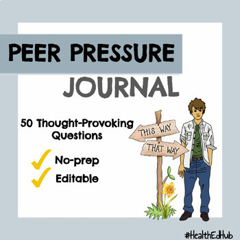 Preview of Peer Pressure Digital Journal - 50 Prompts, Editable, Health, SEL, NO-PREP!