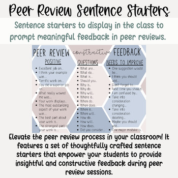 Preview of Peer Review Discussion Sentence Starters Poster