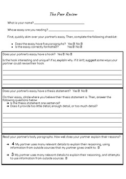Preview of Peer Review Handout for Middle School Argumentative Essays [Grades 5 - 7]