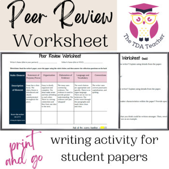essay peer review worksheet high school