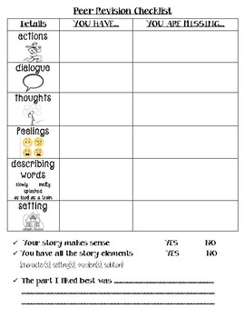 Peer Revision Checklist (Narrative Writing) by FancyT | TpT