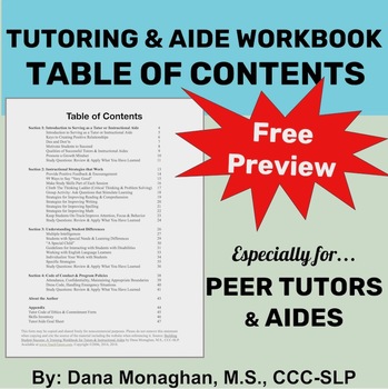 Preview of **FREE** Peer Tutor and Aide Training Workbook Preview: Table of Contents