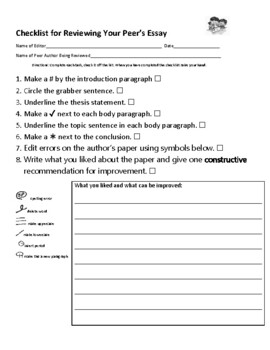 Preview of Peer Writing Checklist