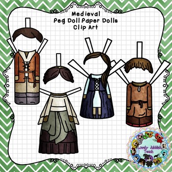 Preview of Peg Doll Paper Doll Clip Art: Medieval