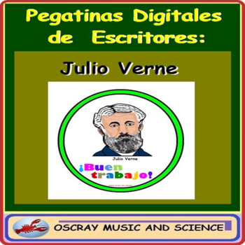 Preview of Pegatinas Digitales de Escritores, Julio Verne for Distance Learning
