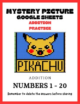 Preview of Pekachu Pixel Art- Addition Sums Up to 20