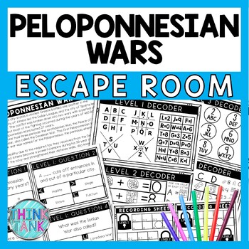 Preview of Peloponnesian War Escape Room - Task Cards - Reading Comprehension - Greece