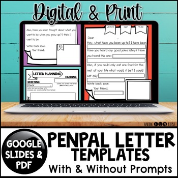 Preview of Pen Pal Letter Templates for Students Writing Digital and Print Pen Pals