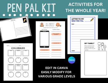 Preview of Pen Pal Starter Kit | Fun for the whole year | Standards | Activities |