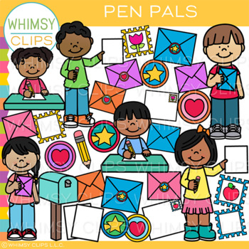 Preview of Pen Pal Kids Writing and Mailing Letters Clip Art