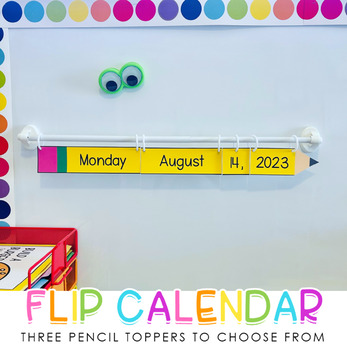 Preview of Pencil Classroom Flip Calendar - Includes English, Spanish, & French