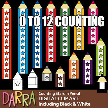 Preview of Pencil Clip Art for teaching numbers (counting stars), colors, long short