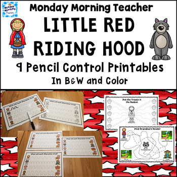 Preview of Distance Learning Little Red Riding Hood Activities pre-writing, pencil control