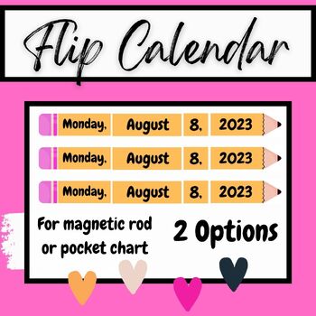 Preview of Pencil Flip Calendar Pocket Chart Calendar: Yellow