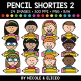 Pencil Kid Shorties Clipart 2 + FREE Blacklines - Commercial Use