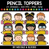 Pencil Kid Toppers Clipart + FREE Blacklines - Commercial Use