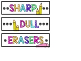Pencil Labels - Bright & Colorful - Sharp, Dull, & Erasers