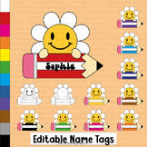 Pencil Name Tags Editable Rainbow Student Desk Labels Back