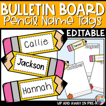Preview of Editable Name Tags - Pencil Labels - Pencil Name Tags, Word Wall, Bulletin Board