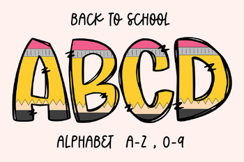 Preview of Pencil School Doodle Letters & Numbers School Supplies Clipart