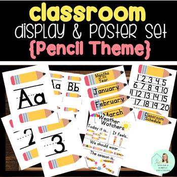 Preview of Pencil Themed Classroom Display Set-EDITABLE