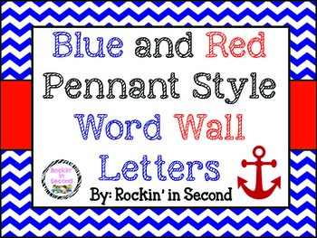 Preview of Blue & Red Chevron Pennant Word Wall Letters