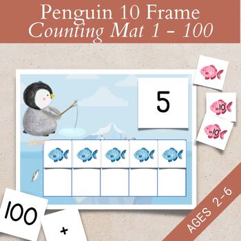 Preview of Penguin 10 Frame Counting Mat Activity, Winter Math Addition Subtraction Numbers