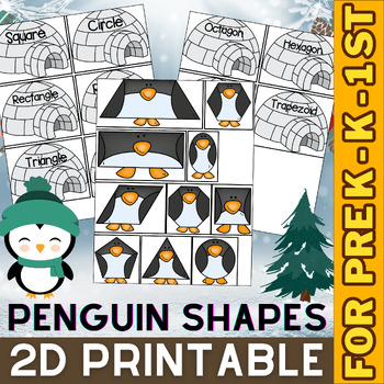 Preview of Penguin 2D Shapes Printable Sorting Activity Winter Math Activities For K & 1st