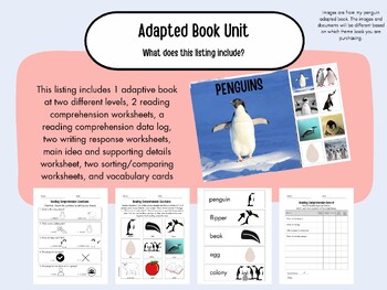 Preview of Penguin Adapted Book for Special ed WITH worksheets and Essential Elements