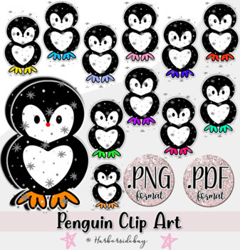 Preview of Penguin | Antarctic Animals | Christmas | Clipart + Procreate Coloring Version