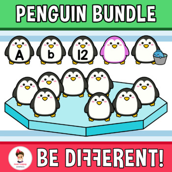 Preview of Penguin Bundle Clipart Winter Animal Math Counting Letters Numbers Rainbow