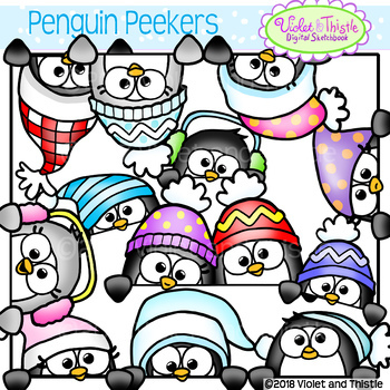 Preview of Penguin Clipart Cute Winter Penguin Page Topper Peeker Fun Faces Hats Clip Art